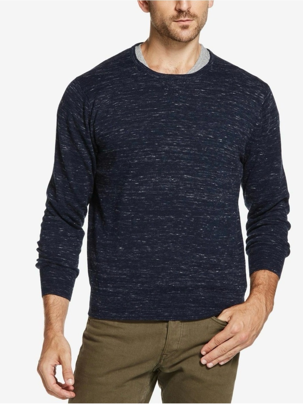 Club Monaco crew neck sweater features a distinctive blue heathered pattern. XS
